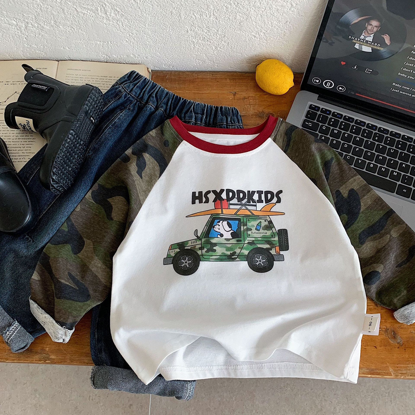 小童迷彩插肩长袖T恤男女童2026春秋3宝宝卡通套头上衣儿童打底衫,童装/婴儿装/亲子装,T恤,淘宝优惠券,粉丝福利购,淘宝优惠卷