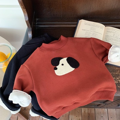 儿童加绒刺绣一体绒卫衣男女童