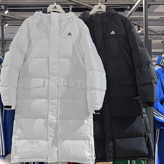 Adidas男女休闲运动保暖防风防泼水连帽长款羽绒服IV7558 IV7559