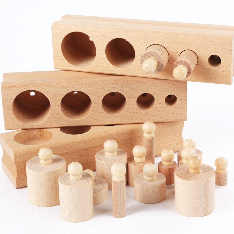 老年人锻炼手感官教具插座圆柱体榉木蒙特梭利防老年痴呆益智玩具