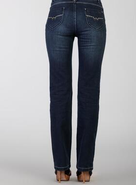 掌柜推荐威鹏 深色做旧女牛仔弹力修身显瘦直筒长裤021902