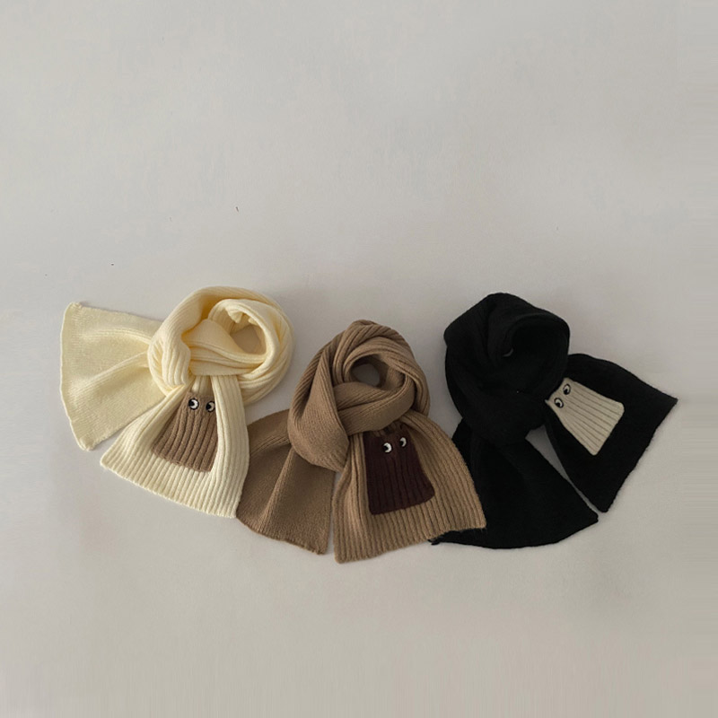 韩系新款搞怪眼睛口袋儿童卡通针织围巾秋冬季保暖男女童纯色百搭