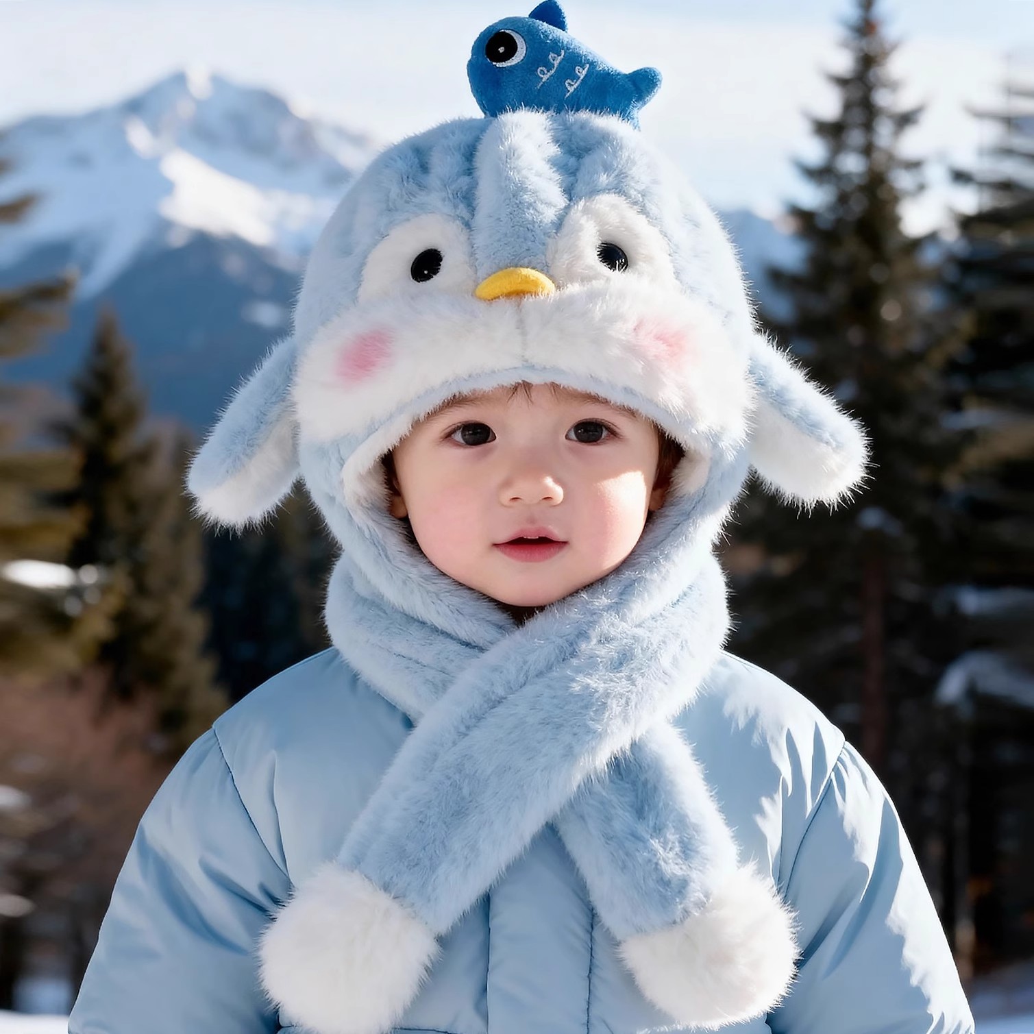 儿童帽子冬天毛绒帽可爱企鹅保暖