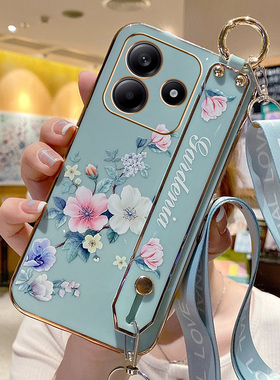适用于红米Note15RPro手机壳24094RAD4C硅胶保护套唯美花卉腕带款Redmi创意斜跨绳5G高颜值防摔超薄软壳新款