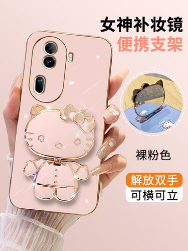 opporeno11硅胶套卡通猫带镜子
