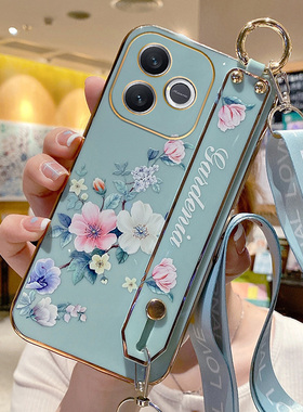 适用于华为荣耀600Lite手机壳LNA-NX1硅胶保护套唯美花朵腕带honor600lite青春版创意斜跨绳防摔软壳5G新款女