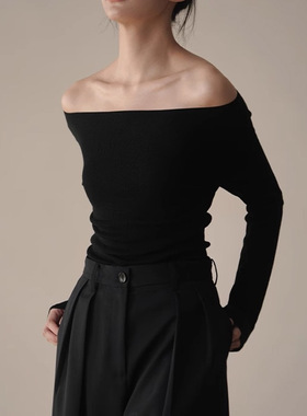 羊毛混纺无缝一字领羊毛打底衫