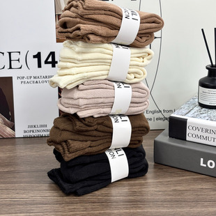 纯色羊毛中筒袜06115 tu加厚情侣款