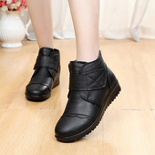 妈妈棉鞋 真皮加绒保暖中年短靴圆头大码 休闲女鞋 冬季 平跟防滑皮鞋