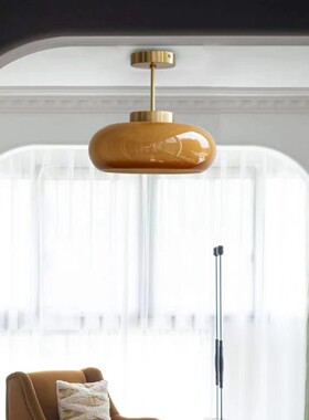 法式中古吊灯孟菲斯餐厅灯包豪斯创意玻璃床头灯复古橙色吊灯