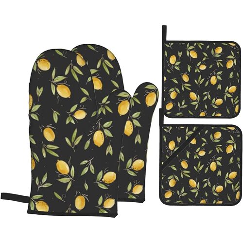 Watercolor Cute Lemon Green Leaves Oven Mitts and Pot Holder
