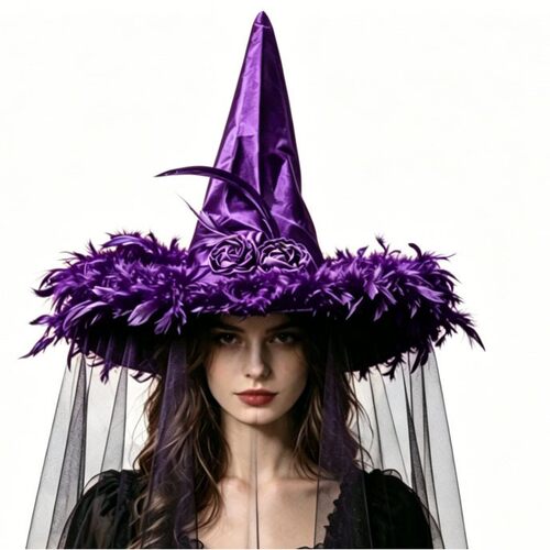 Halloween Witch Hat Feather Decoration Witch Hat Black Purpl