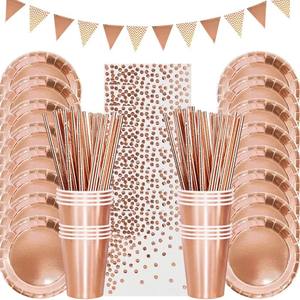 Rose Gold Party Disposable Tableware Set Paper Plate Cup Kid