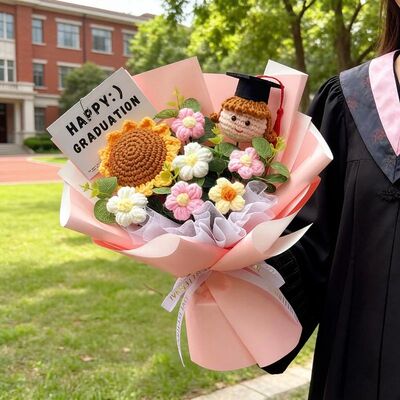 Crochet Flower Bouquet Graduation Bouquet Hand Woven Sunflow