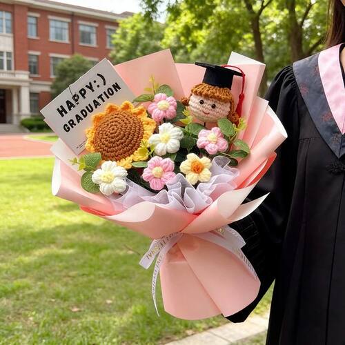 Crochet Flower Bouquet Graduation Bouquet Hand Woven Sunflow