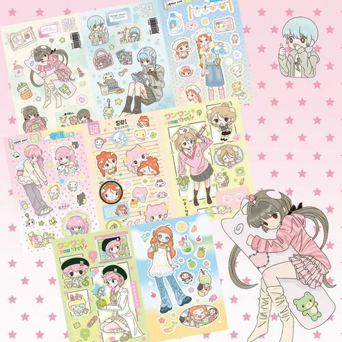 Cute Cartoon Girl Stickers Korea Anime Character Stickers Ha