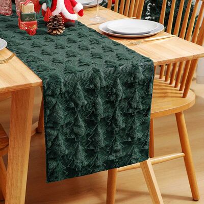 3D Green Christmas Tree Table Runner,Thickened Sequin Christ