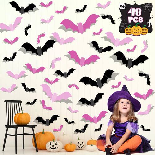 Halloween Bat Wall Stickers Black Pink Party Atmosphere Deco