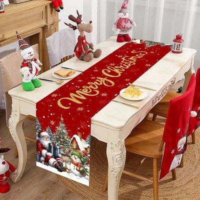 Red Christmas Santa Snowman Table Runner Christmas Decoratio