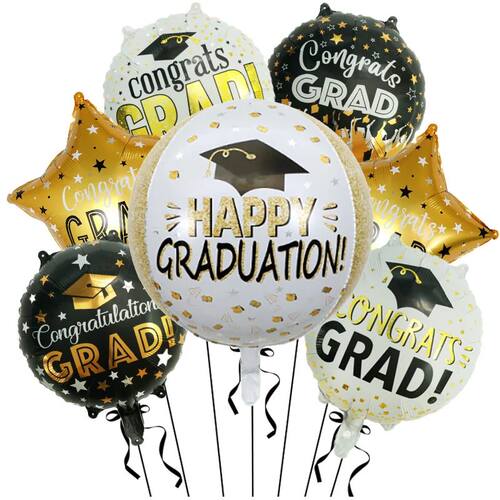 7Pcs/Set Congrats Grad Foil Helium Balloon 4D Grad Mylar Bal