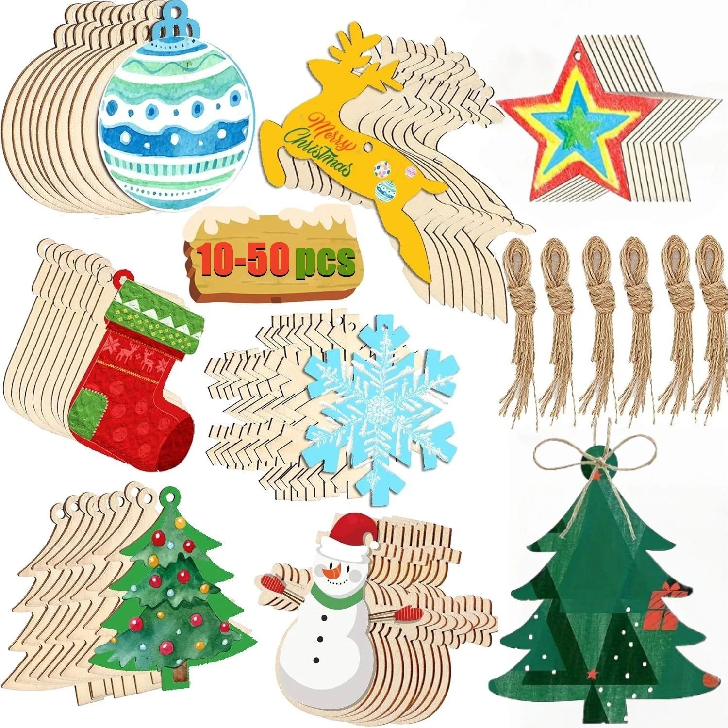 10-50Pcs Wooden Christmas Ornaments Unfinished Wood Slices w