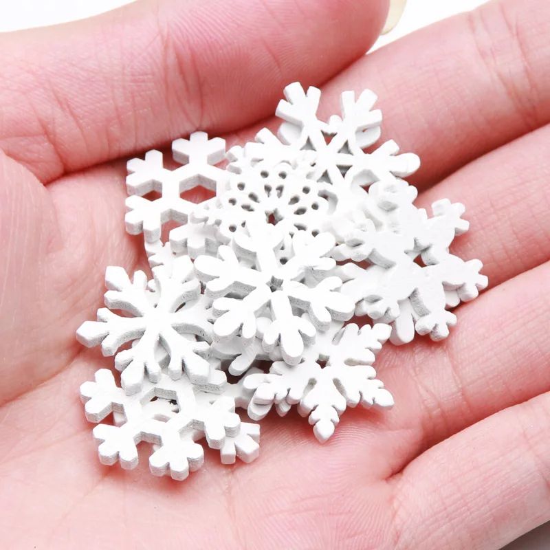 50Pcs 20/25/35mm White Wooden Slice Christmas Snowflake Scra