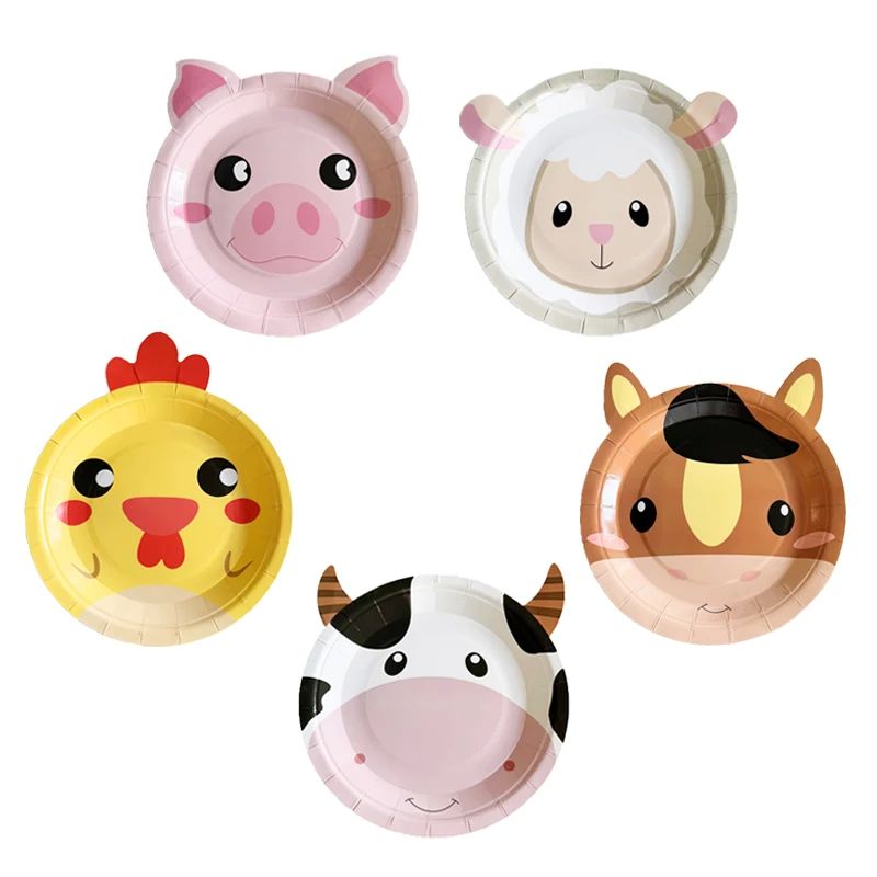 10pcs Farm Animals Party Paper Plates Cow Sheep Duck Chick