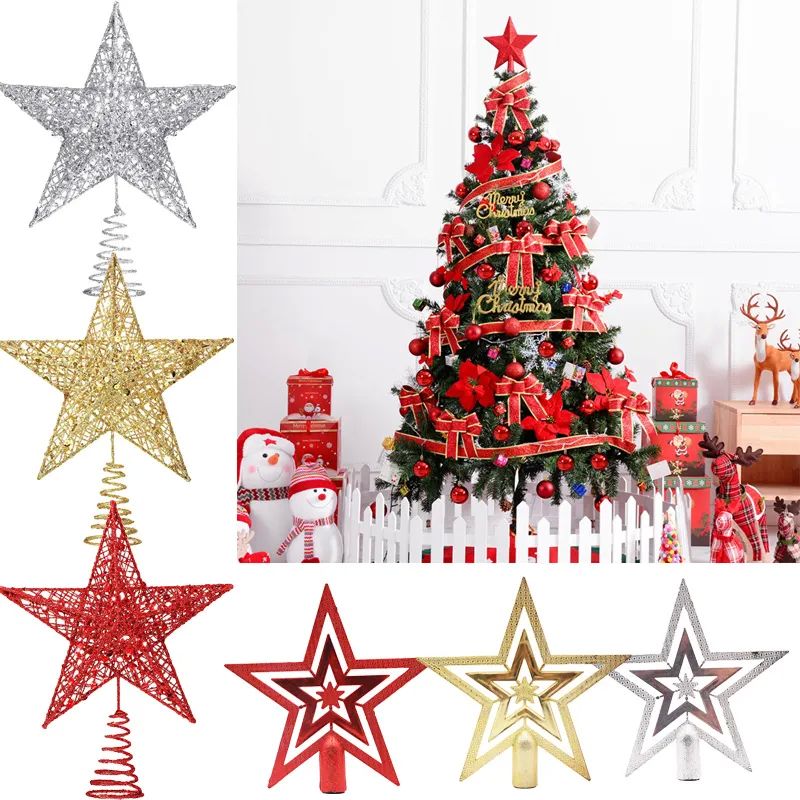 Navidad Christmas Tree Topper Gold Glitter Star New Year 202
