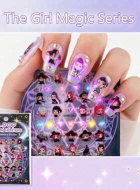 5PCS Cute Girls Luminous Full Nail Stickers, 3D Stereo Decal
