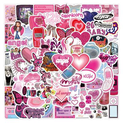 10/30/60/120pcs Retro Pink Y2K Stickers For Suitcase Skatebo