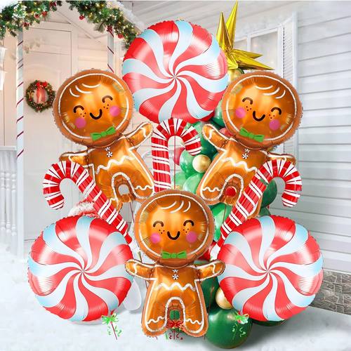 9-piece Christmas aluminum foil balloon set, candy cane, gin