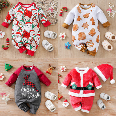 Christmas Baby Jumpsuit Long Sleeve Style Santa Elk Print Ba