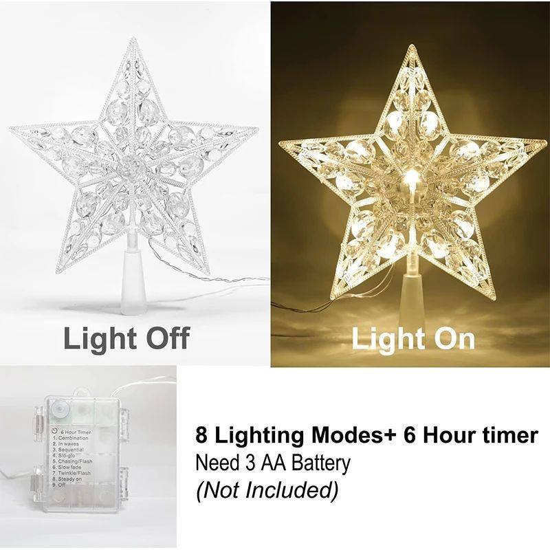 15cm Transparent LED Glowing Tree Topper - Christmas Five-Po