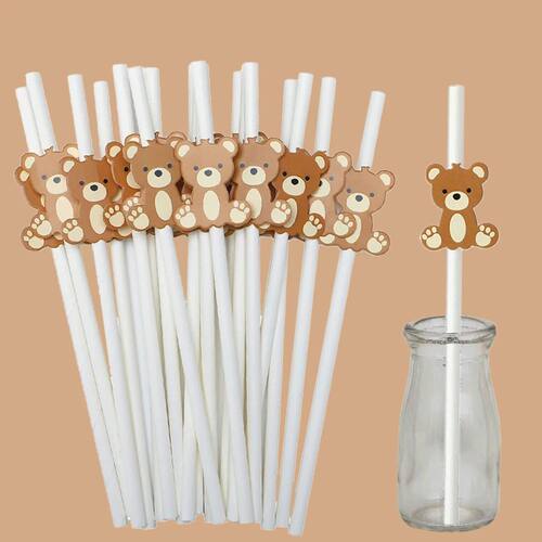 10/20/30Pcs Teddy Bear Paper Straws Cute Brown Bear Disposab