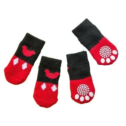 4Pcs Winter Warm Dog Socks Christmas Pets Shoes Non-slip Kni