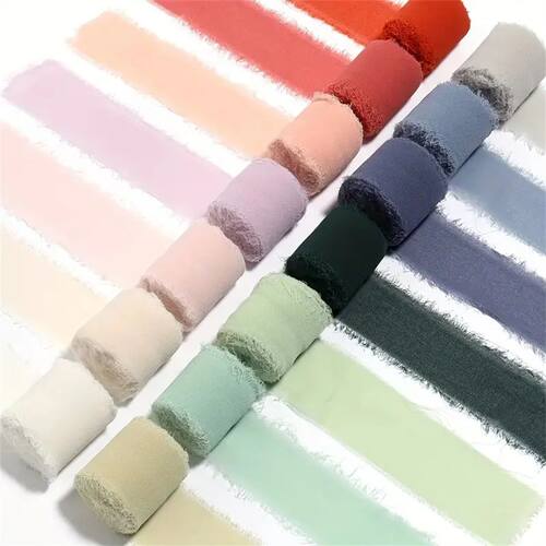 3 Roll/set 5m Frayed Edged Satin Handmade Chiffon Silk Ribbo