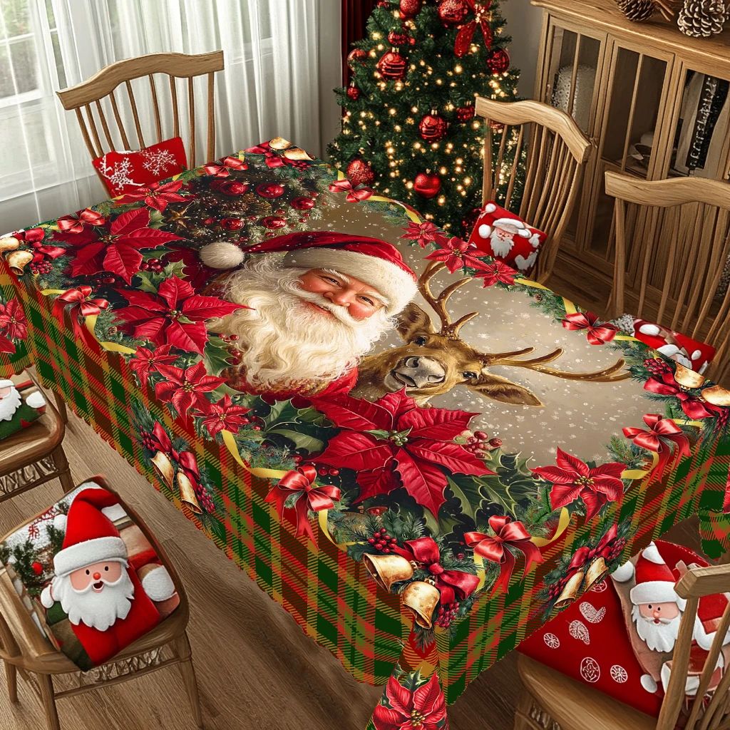 1Pc Merry Christmas Theme Printed Tablecloth, Retro Country