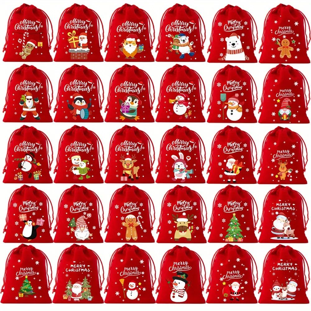 8/12/30pcs?Christmas?Velvet?Drawstring?Gift?Bag?,?Suitable?f