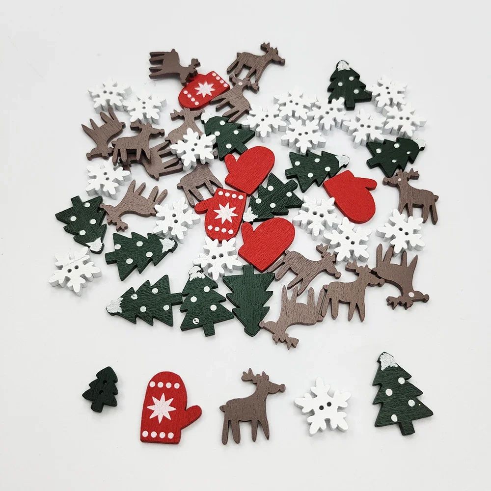 50pcs Christmas Natural Wooden Chip Santa Claus Snowflake Ch