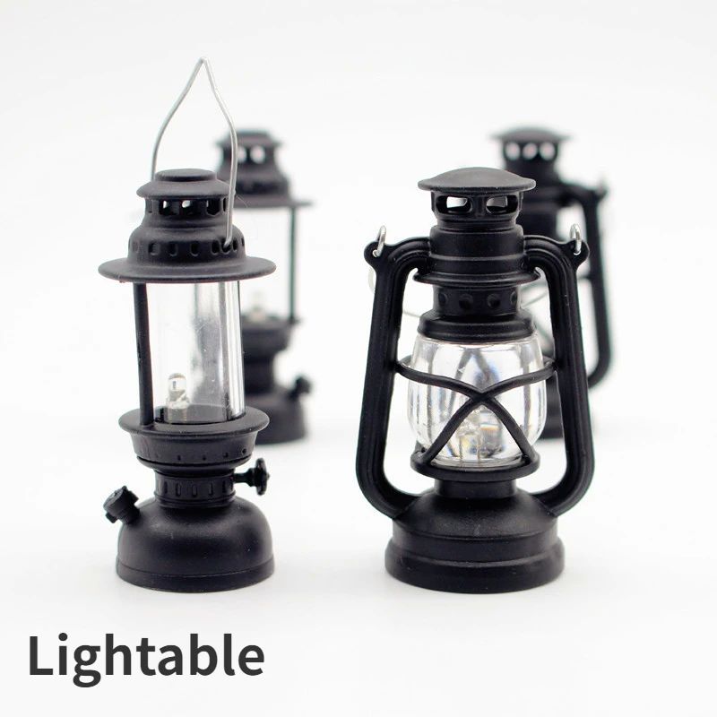 Dollhouse Retro Kerosene Lamp Lightable Black Christmas Hall