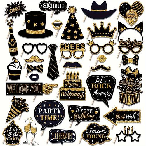 36pcs of Birthday Photo Booth Props Happy Birthday Props, Bi
