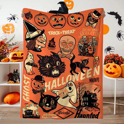 1pc retro style Halloween blanket, suitable for sofas, beds,