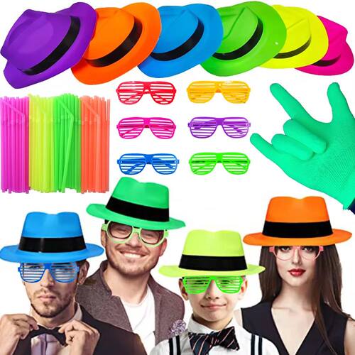 6 12 24 30 pcs Neon Party Supplies Neon Formal Hats Glow in