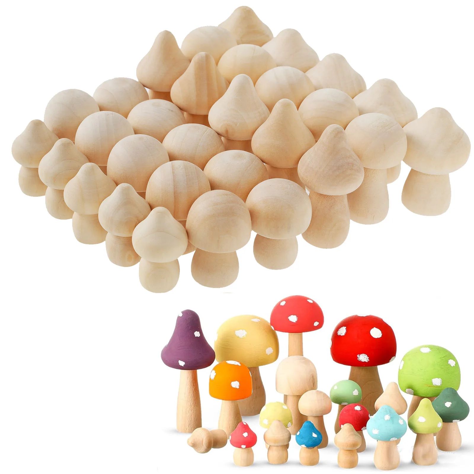 30pcs Unfinished Wooden Mushroom or 20pcs Mini Doll for Arts