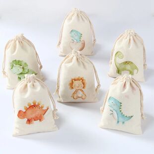 6pcs Animal Dinosaur Unicorn Cotton Linen Gift Bags Birthday