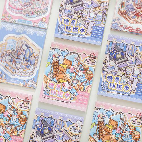 24 sheets 3D Scenes Cartoon Landscape Sticker Book DIY Scrap