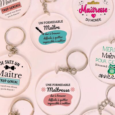 Best Teacher in The World French Print Key Keychain Circle C