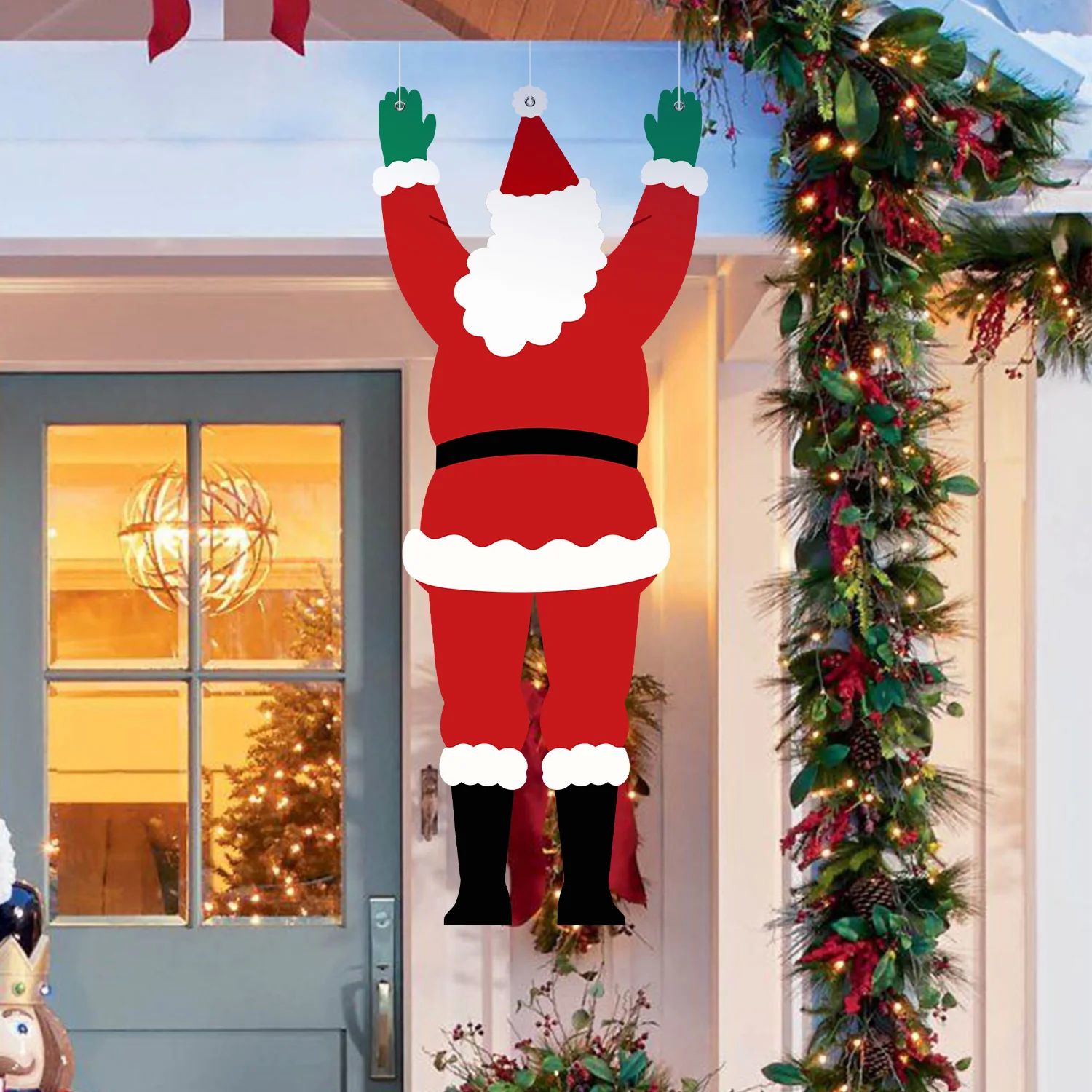 1pcs 2D Santa Claus Climbing Window Balcony Roof Chimney Han