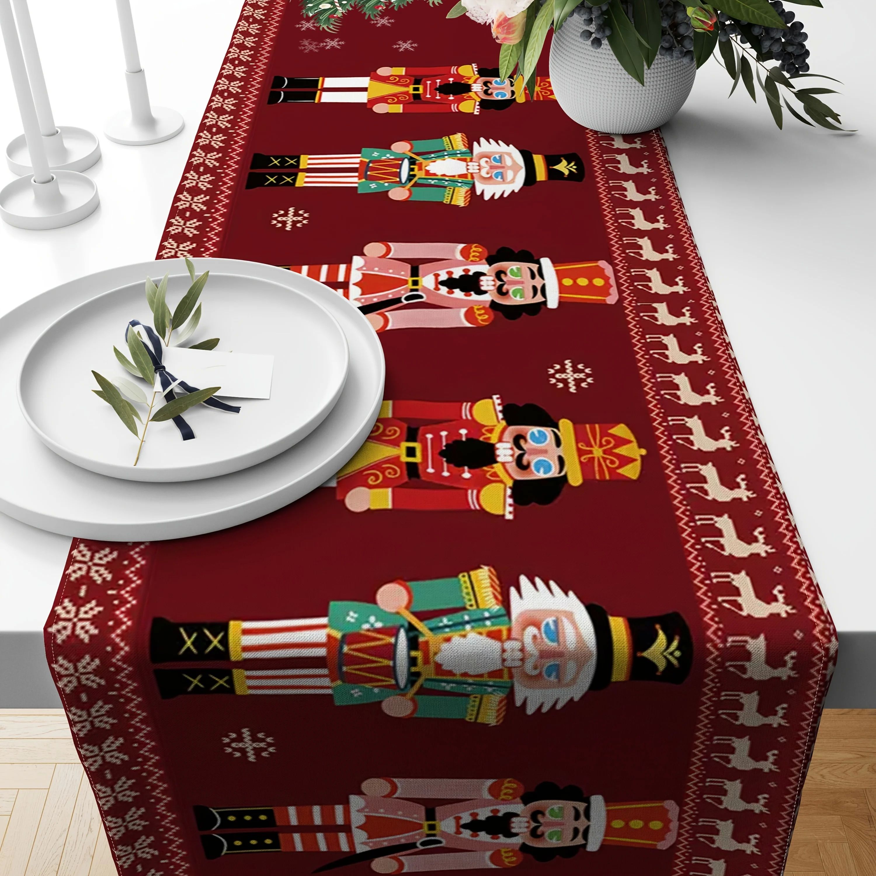 Christmas Nutcracker Red polyester Table Runner Xmas Holiday