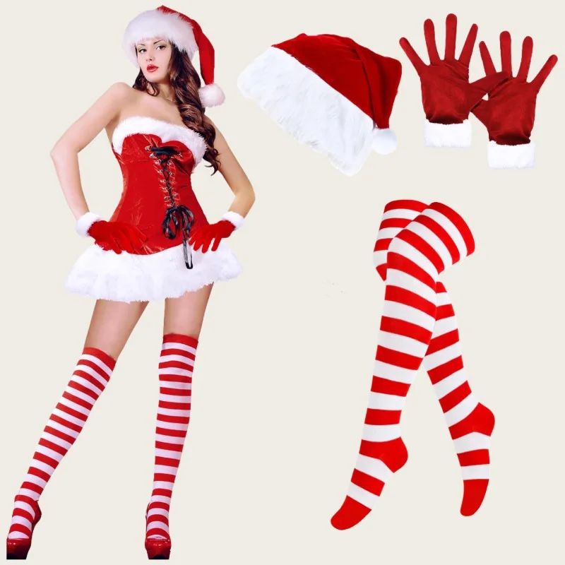 3Pcs Mrs.Santa Claus Sexy Costume,Includes Socks,gloves and
